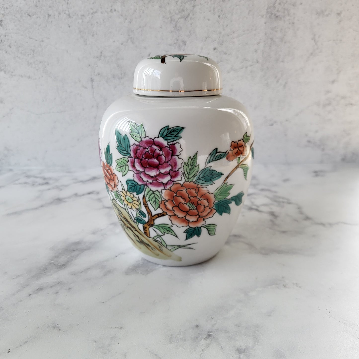 Japanese Floral Porcelain Ginger Jar with Lid