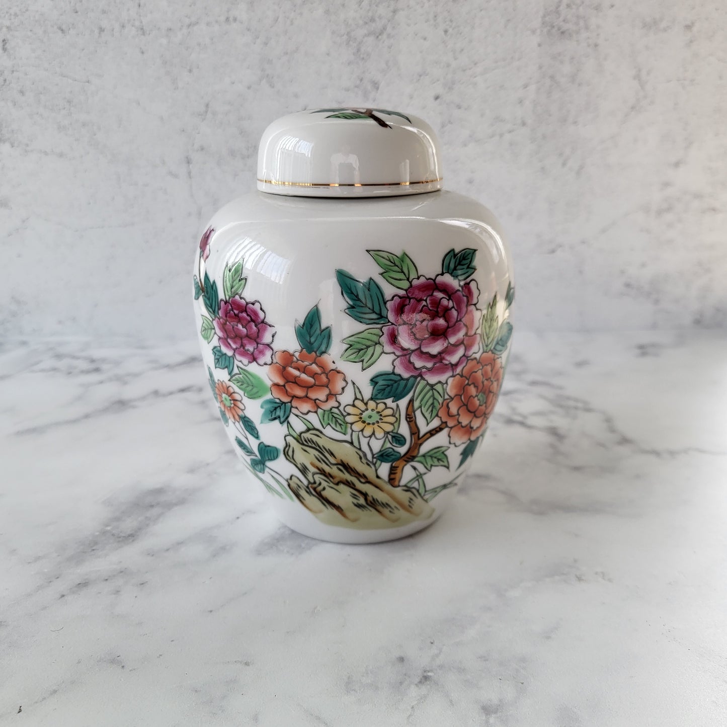 Japanese Floral Porcelain Ginger Jar with Lid