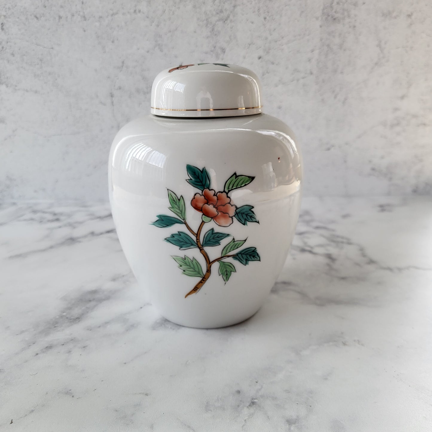 Japanese Floral Porcelain Ginger Jar with Lid