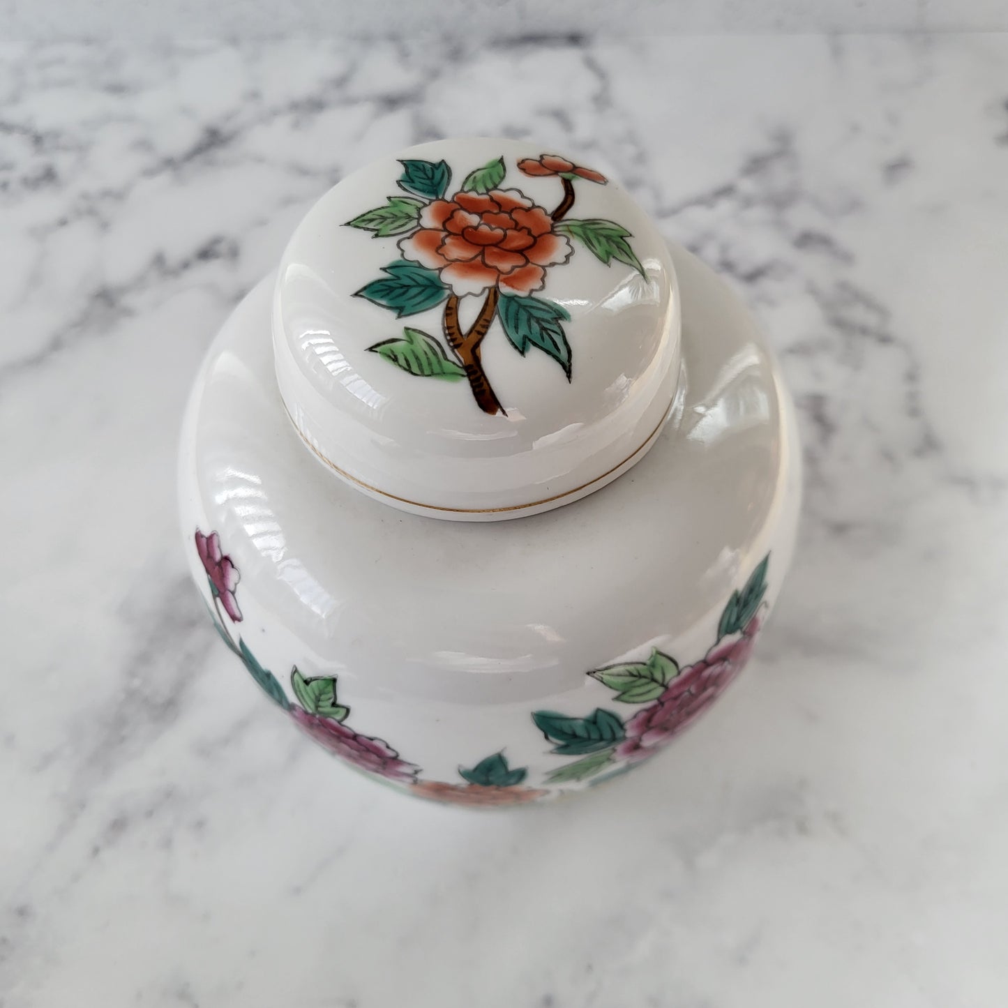 Japanese Floral Porcelain Ginger Jar with Lid