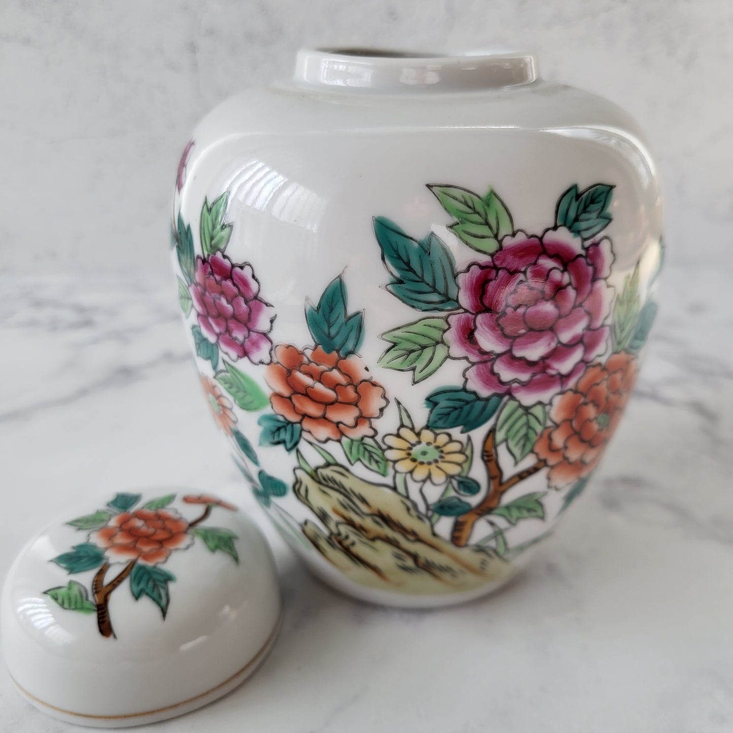 Japanese Floral Porcelain Ginger Jar with Lid