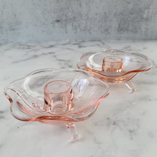 1930s Fostoria Pink Depression Glass Candle Holders