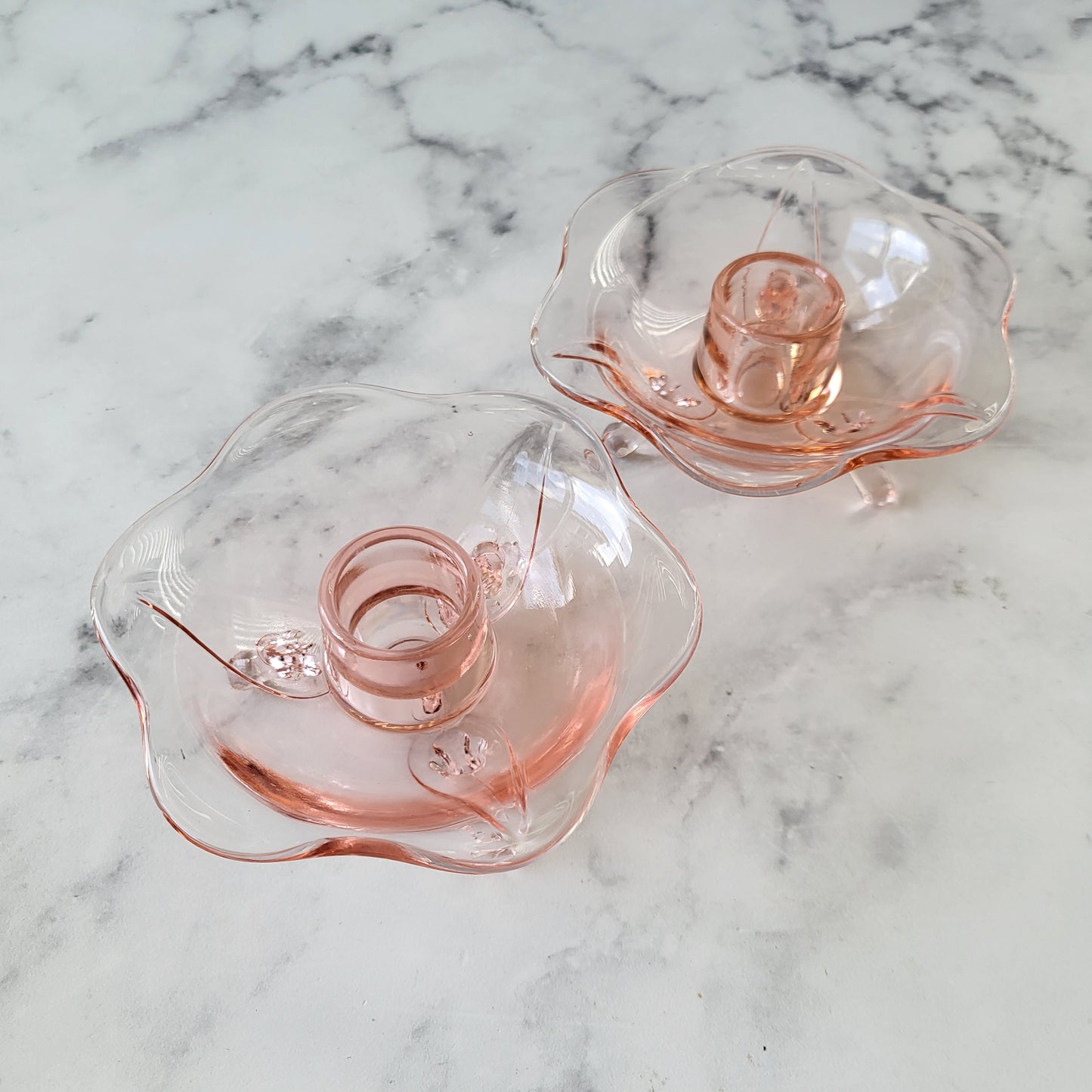 1930s Fostoria Pink Depression Glass Candle Holders