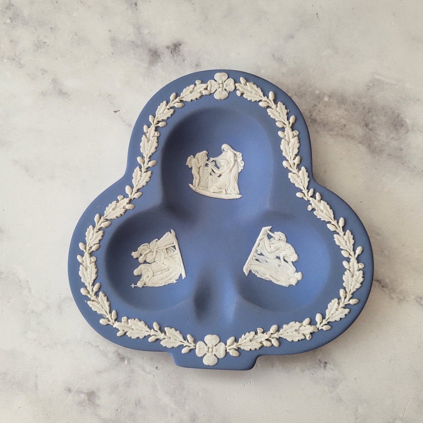 Vintage Wedgwood Blue Jasperware Clover Dish