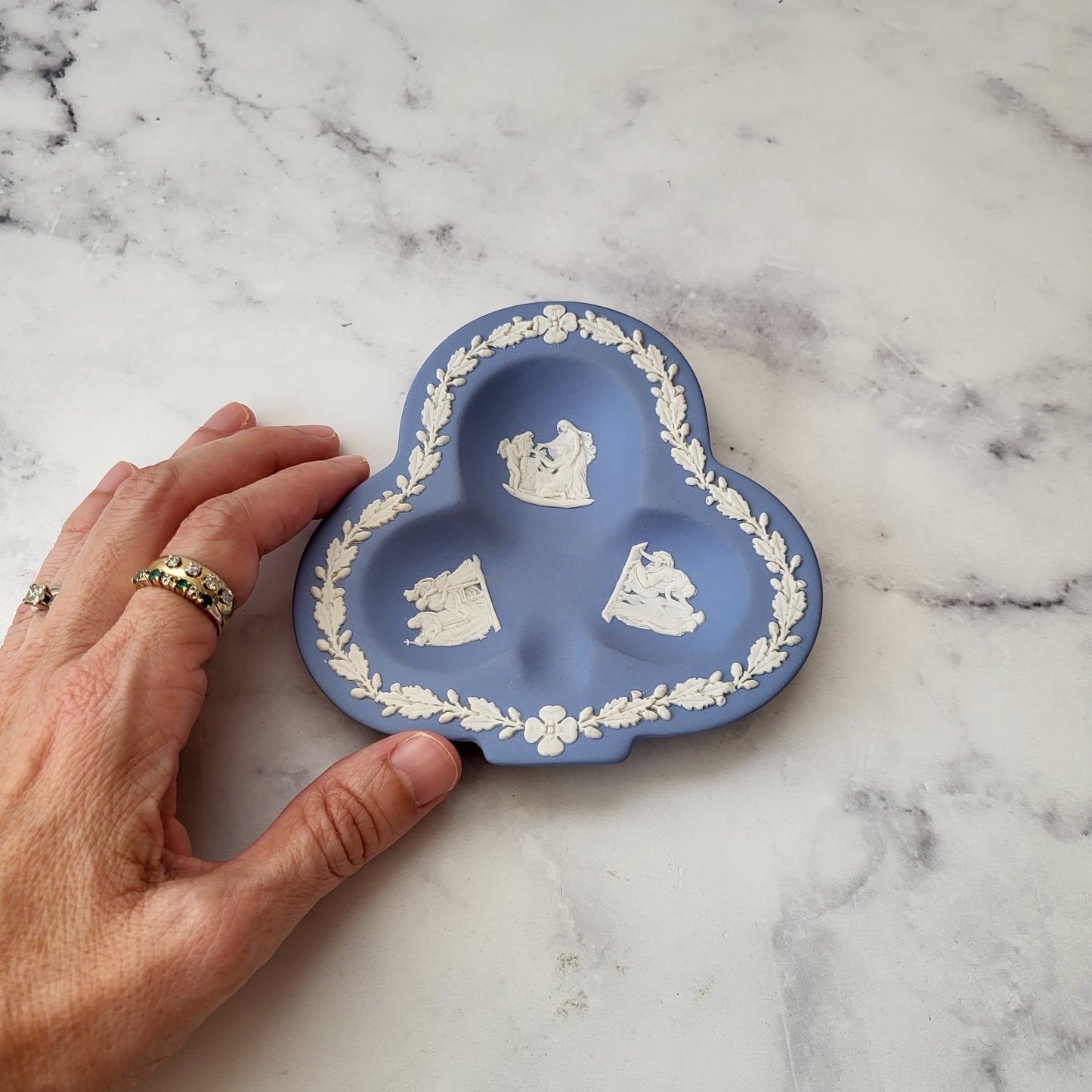 Vintage Wedgwood Blue Jasperware Clover Dish