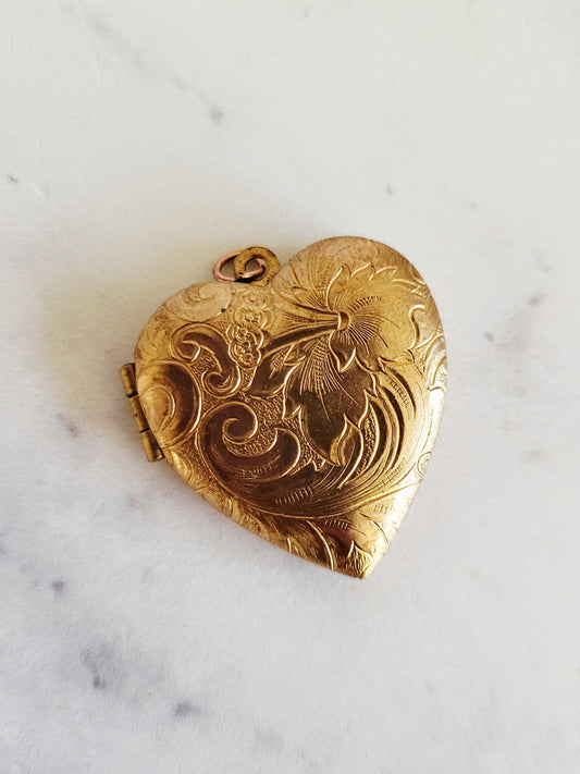 Vintage Gold Toned Etched Heart Locket