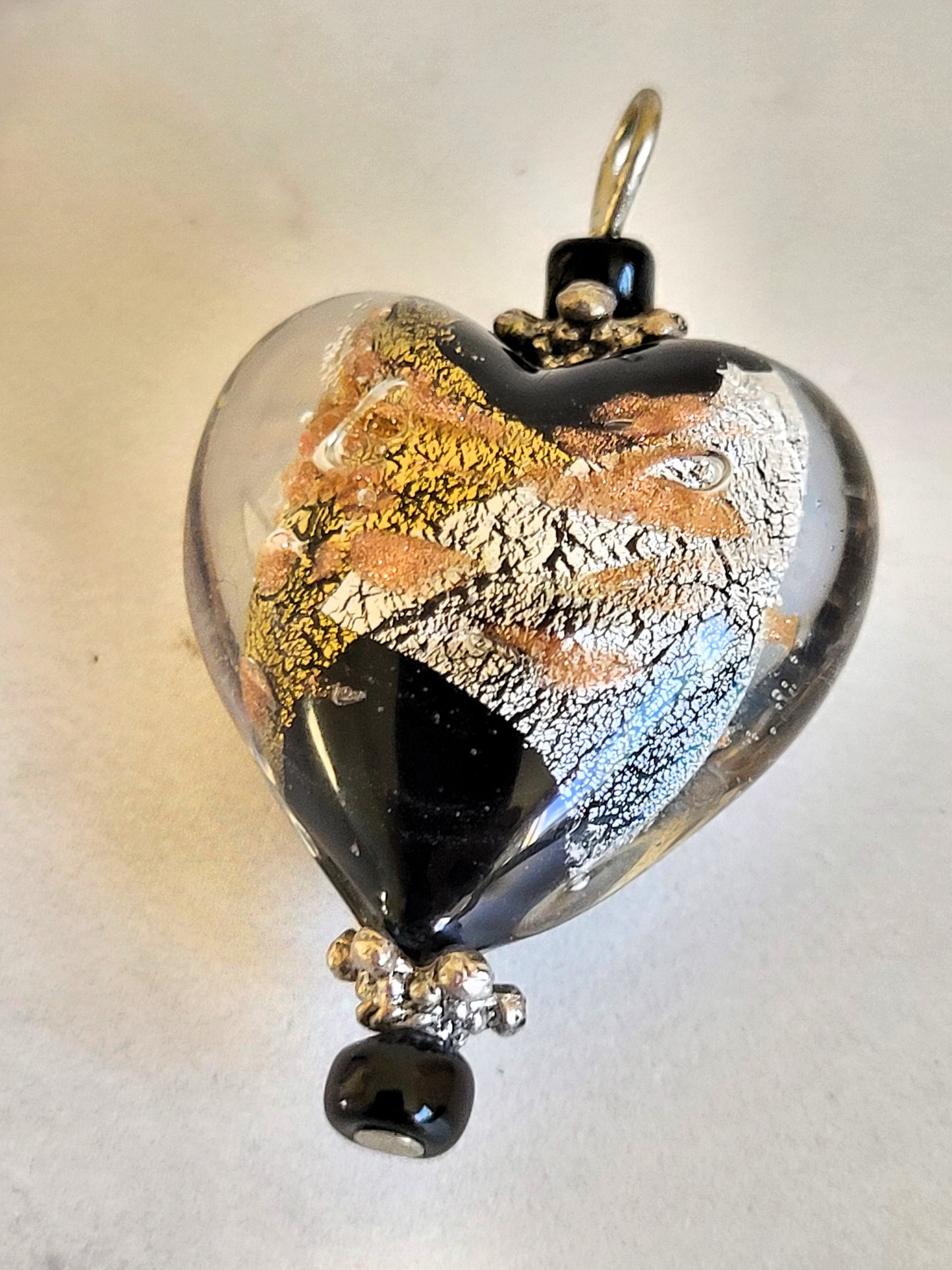 Handmade Murano Glass Heart Pendant with Gold and Silver Foil