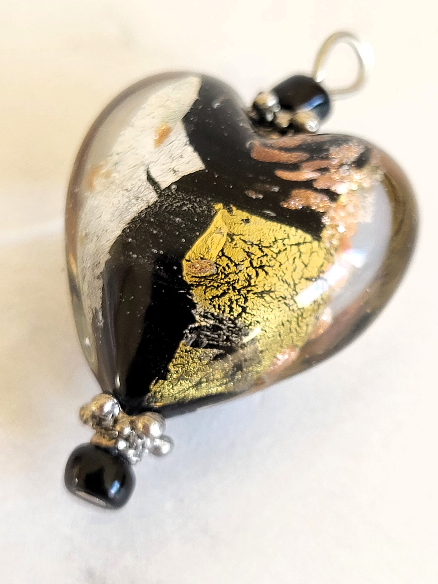 Handmade Murano Glass Heart Pendant with Gold and Silver Foil