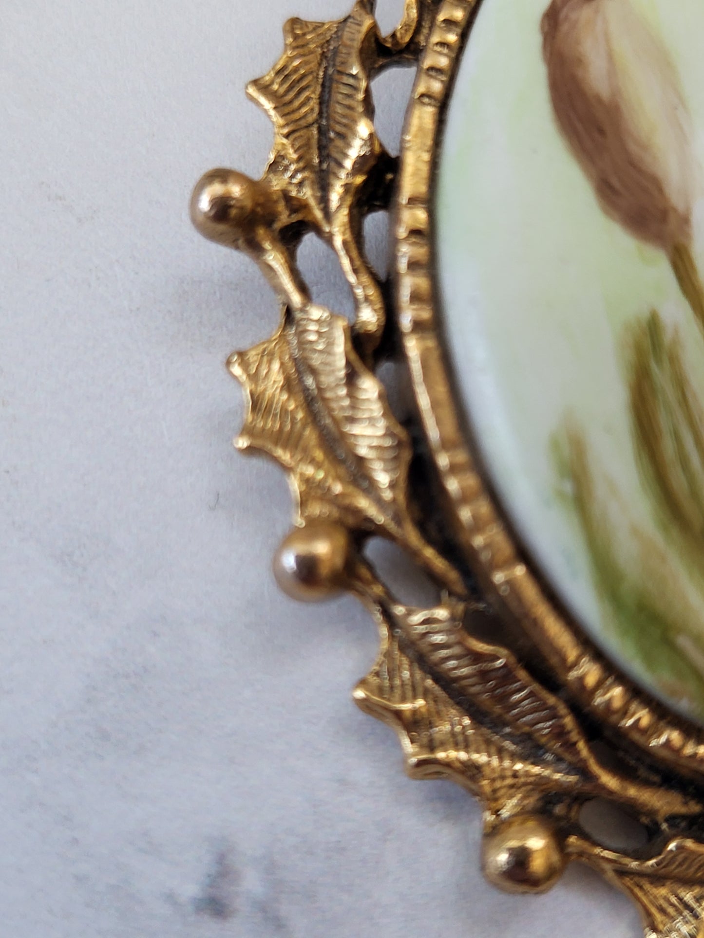 Vintage Artist Signed RL Porcelain Floral Brooch