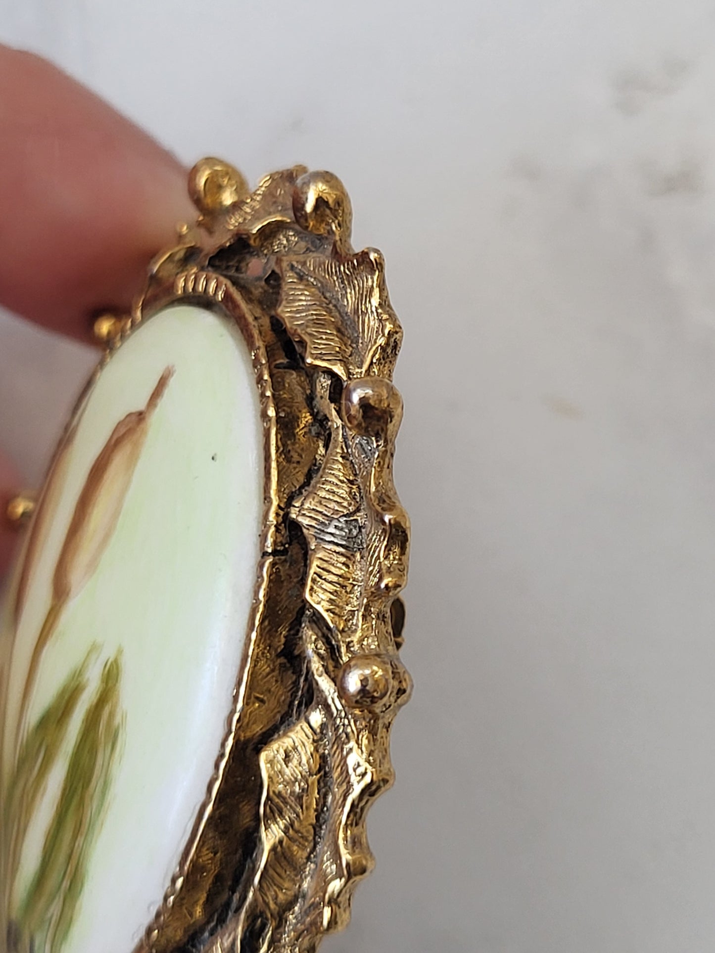 Vintage Artist Signed RL Porcelain Floral Brooch