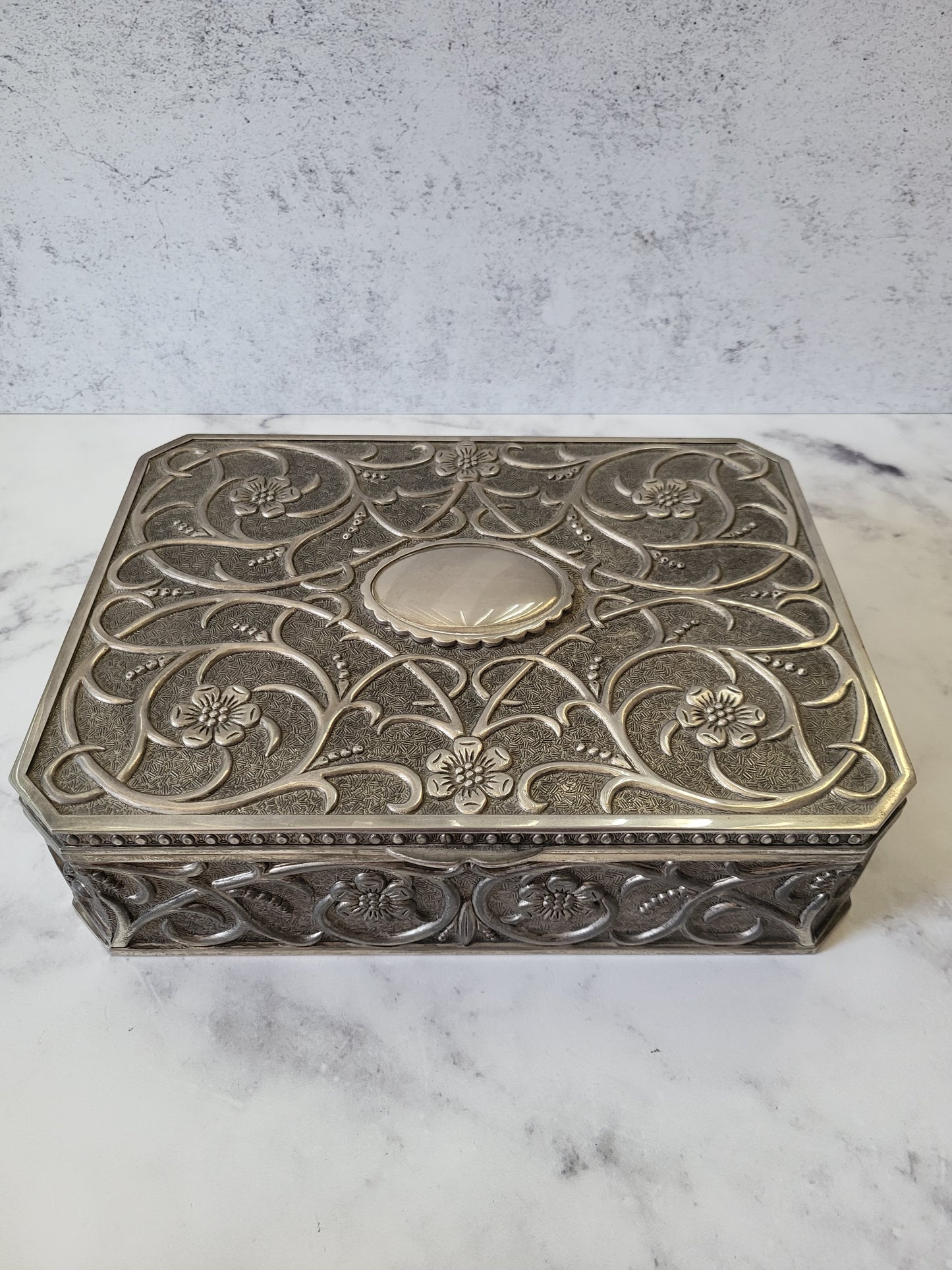 Vintage Ornate Silver-Plated Jewelry Box