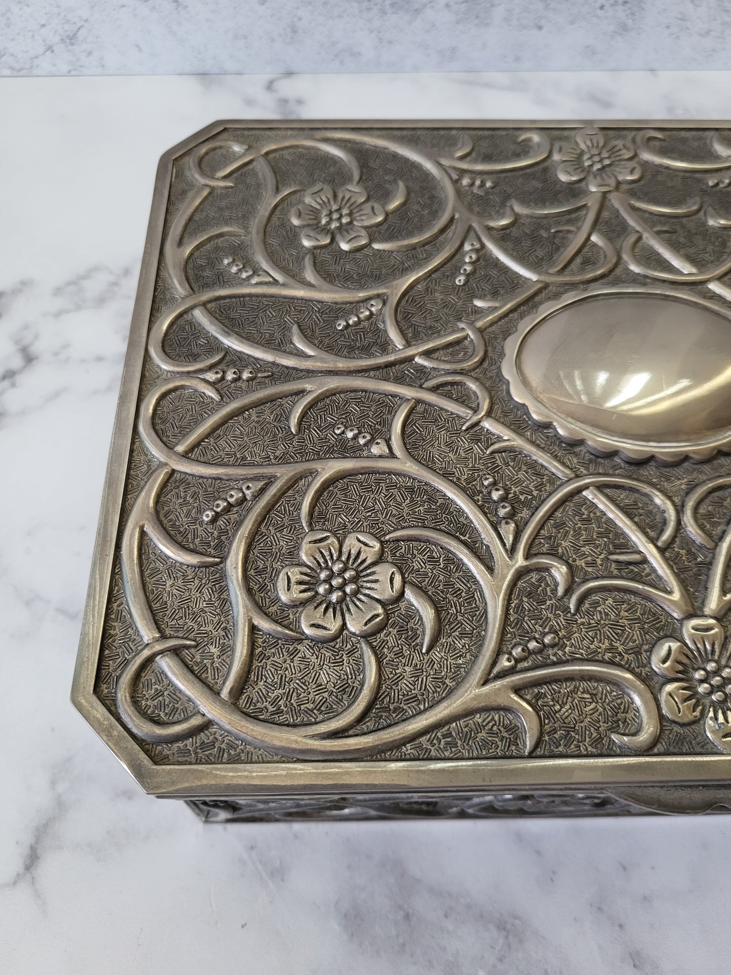 Vintage Ornate Silver-Plated Jewelry Box