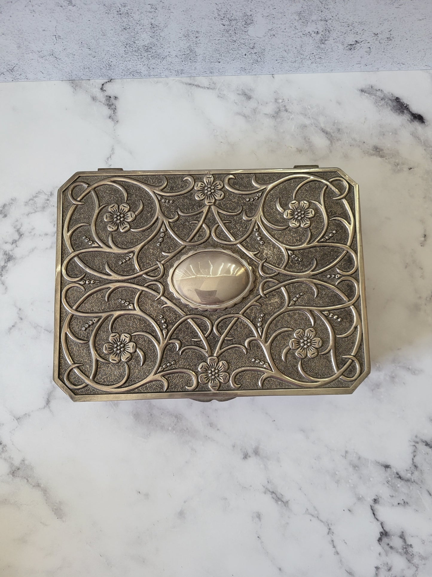 Vintage Ornate Silver-Plated Jewelry Box