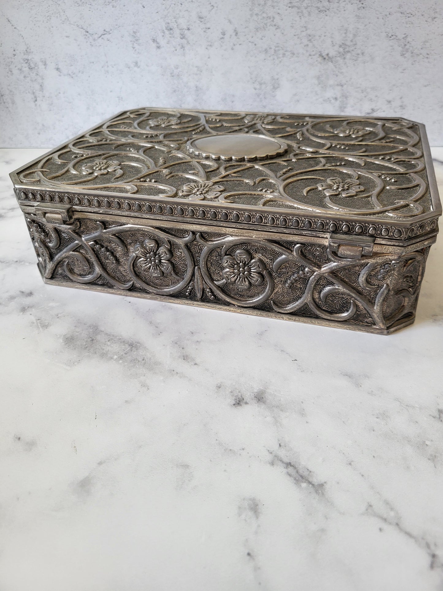 Vintage Ornate Silver-Plated Jewelry Box