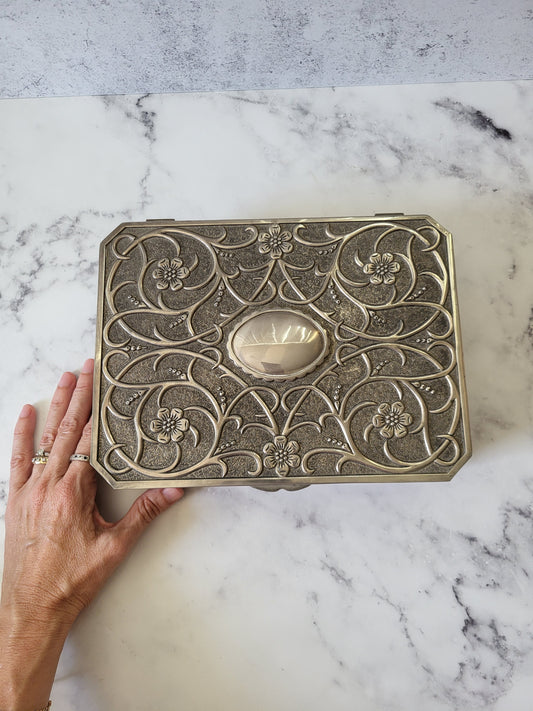 Vintage Ornate Silver-Plated Jewelry Box