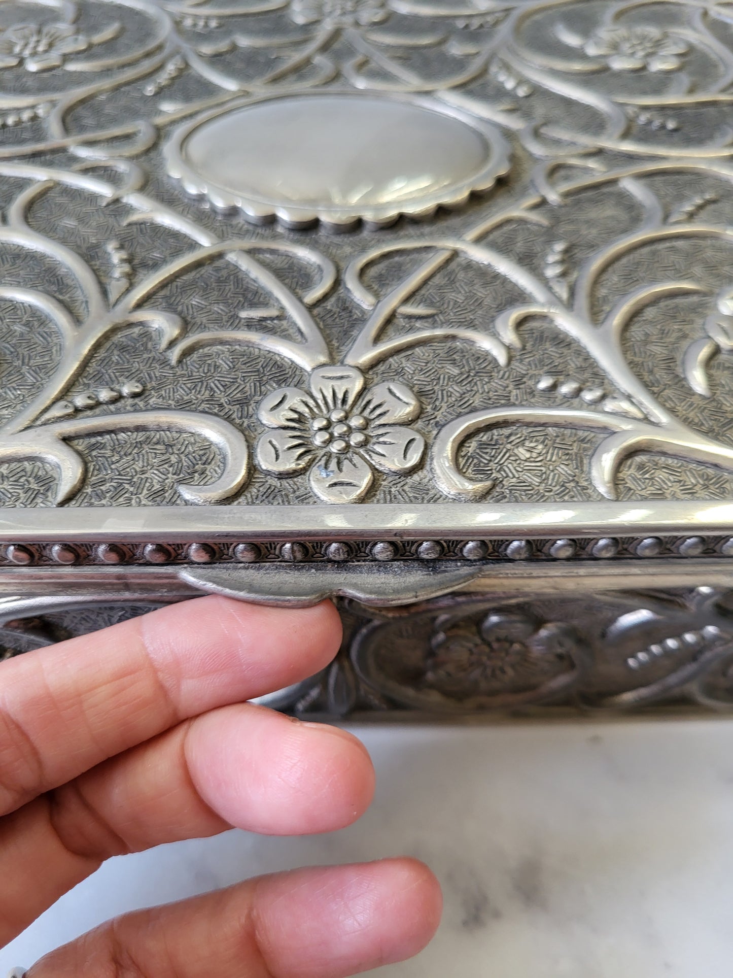 Vintage Ornate Silver-Plated Jewelry Box