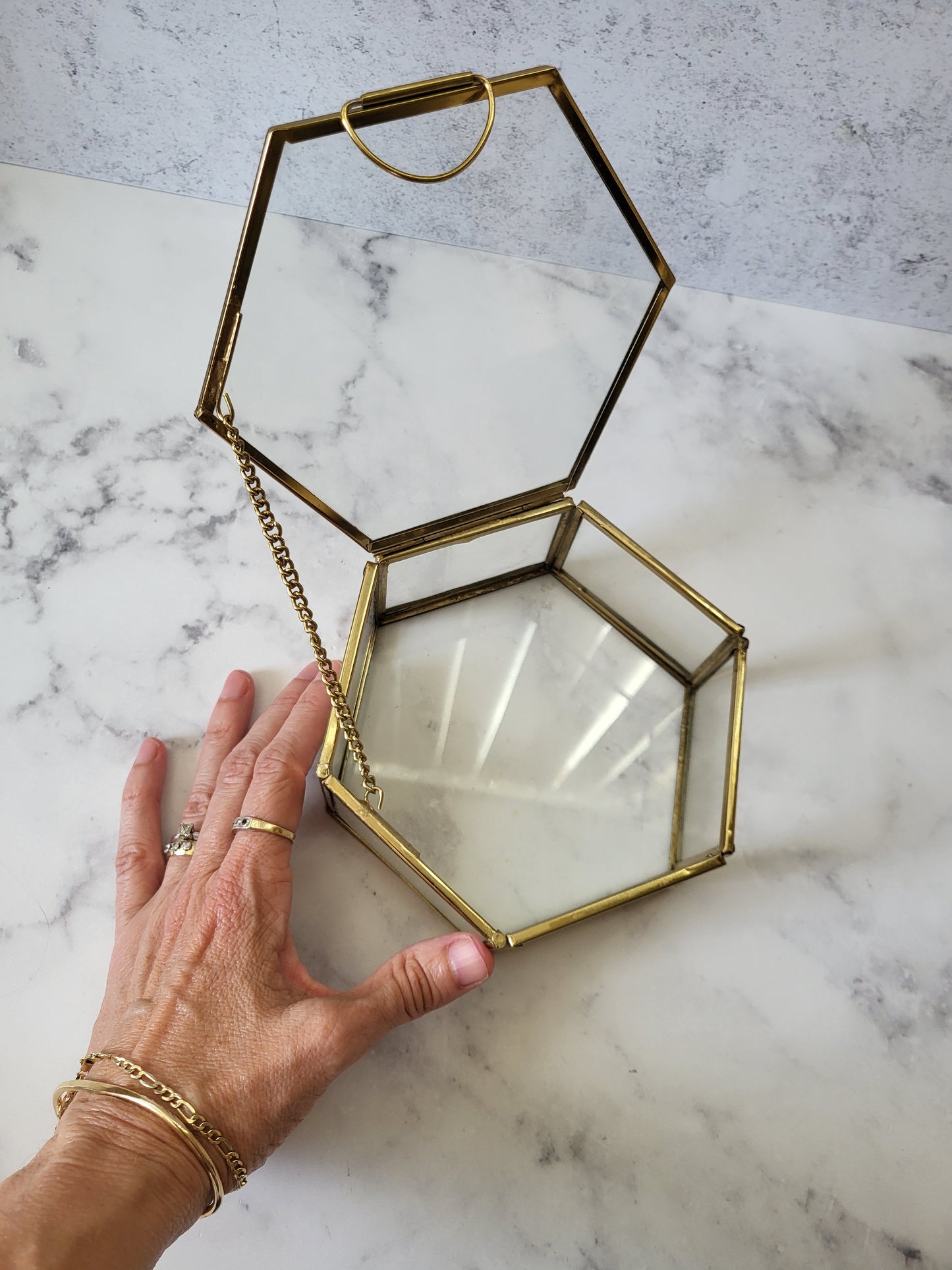 Hexagonal Glass Jewelry Box
