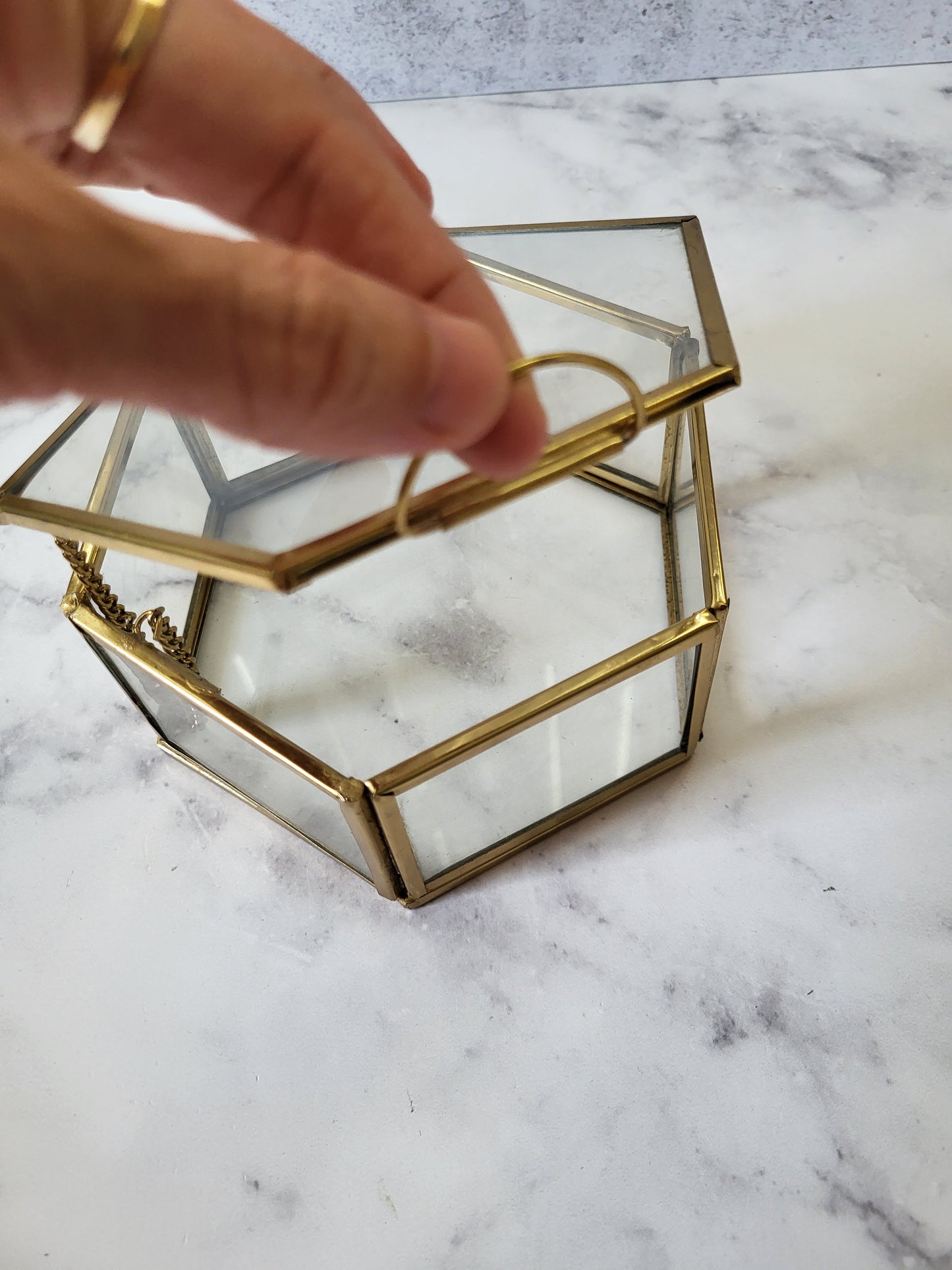 Hexagonal Glass Jewelry Box