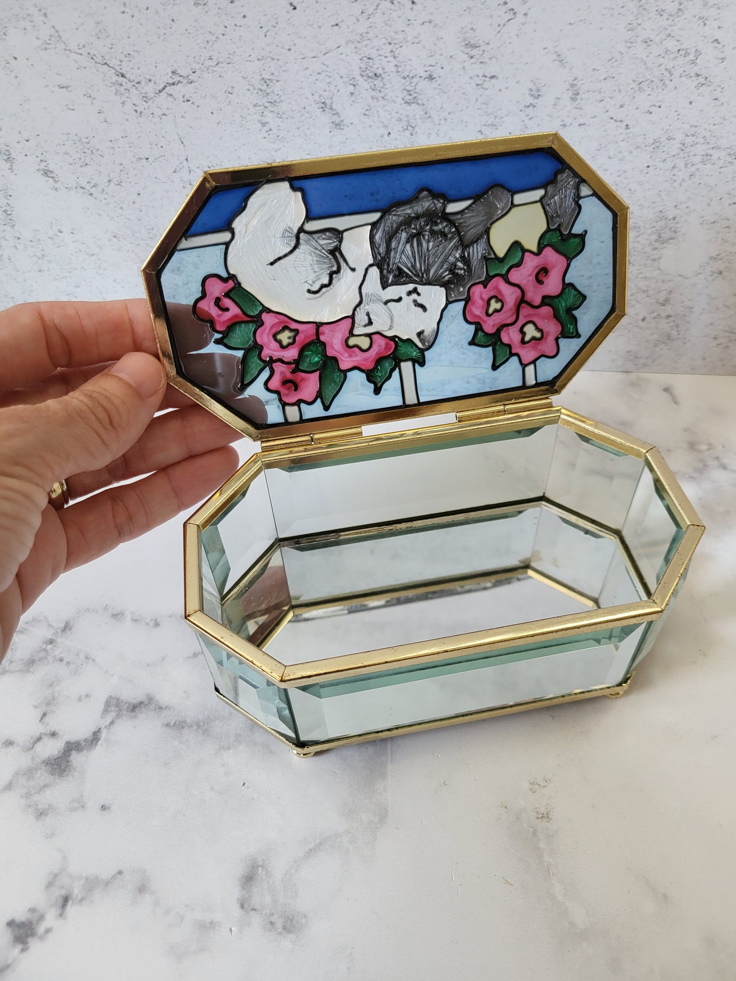 Vintage Cat Glass Trinket Box