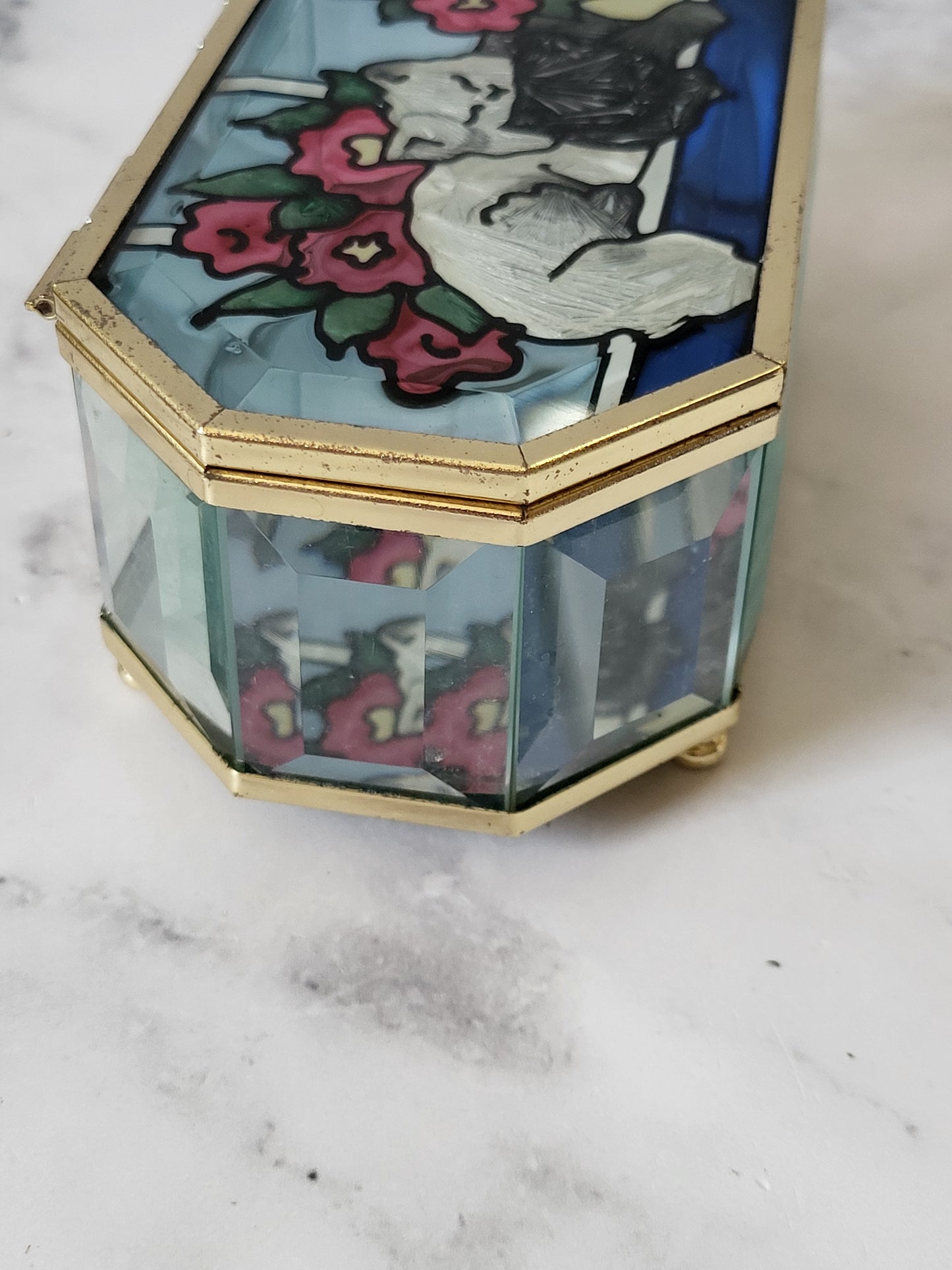 Vintage Cat Glass Trinket Box