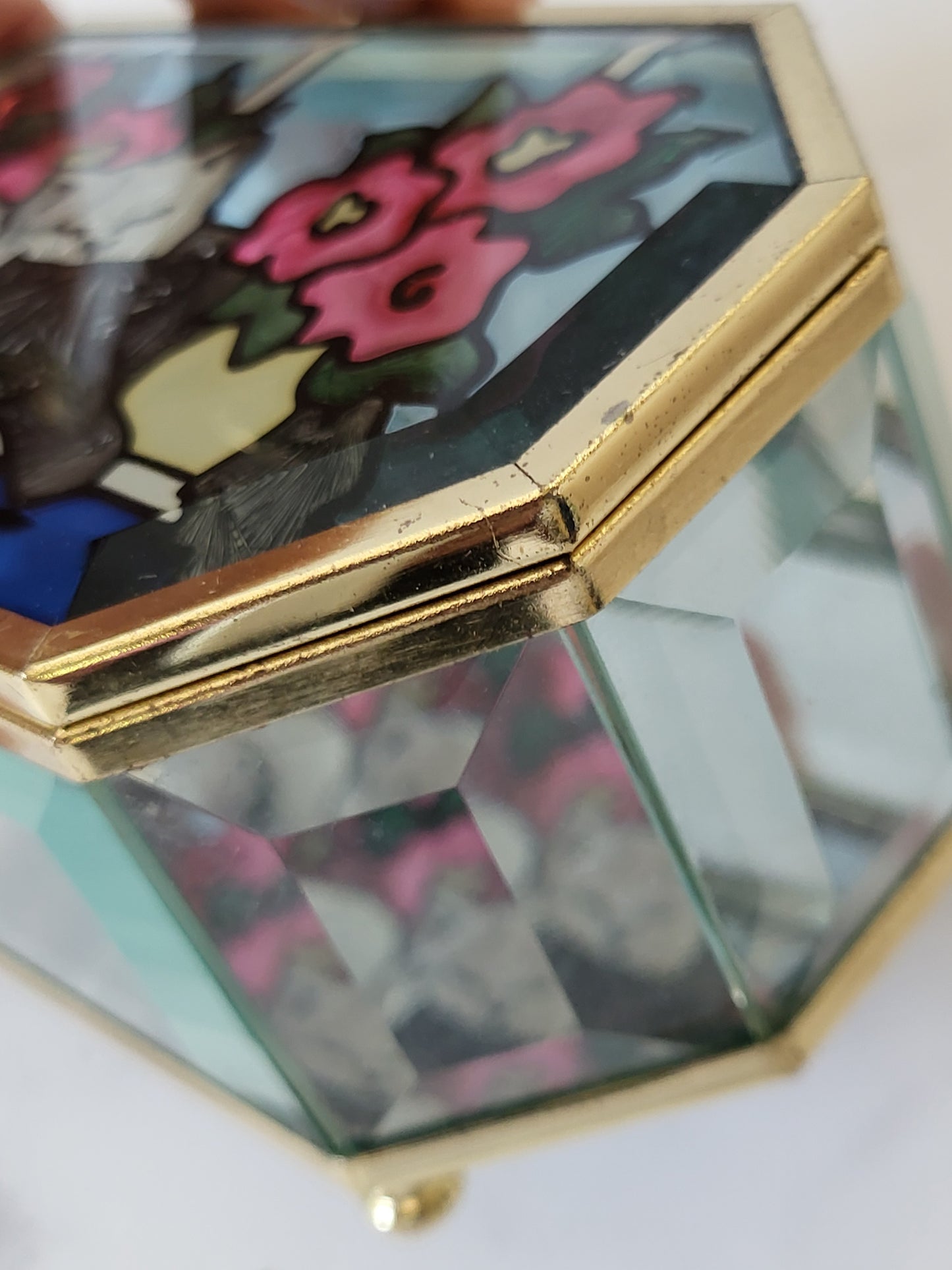 Vintage Cat Glass Trinket Box