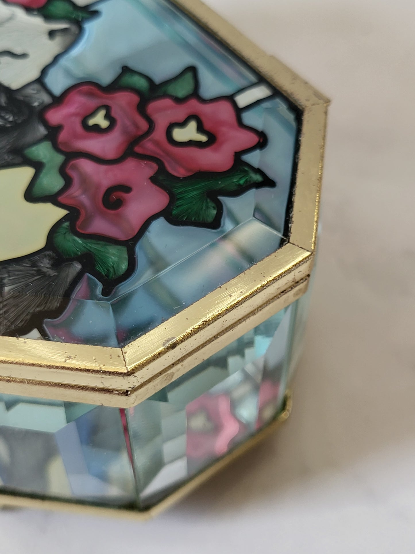 Vintage Cat Glass Trinket Box