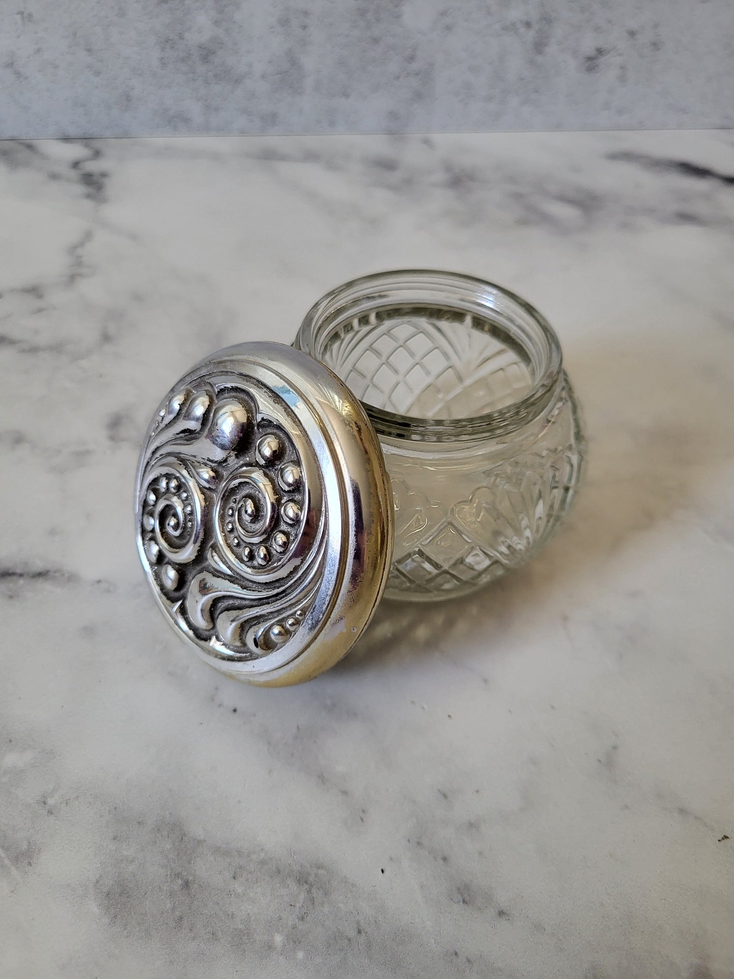 Vintage Avon Pressed Glass Vanity Trinket Jar