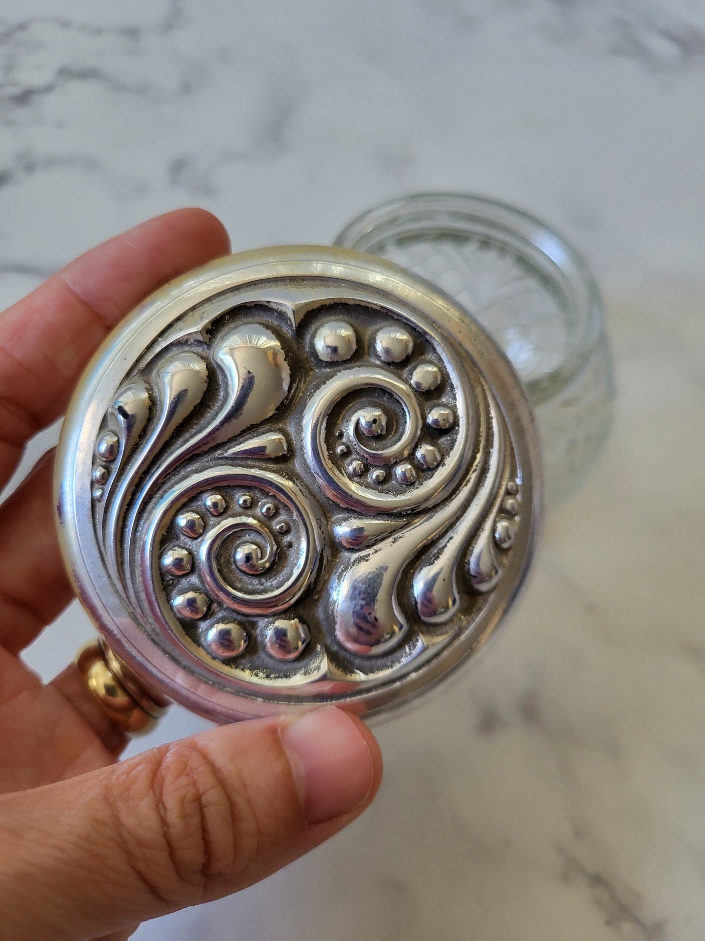 Vintage Avon Pressed Glass Vanity Trinket Jar