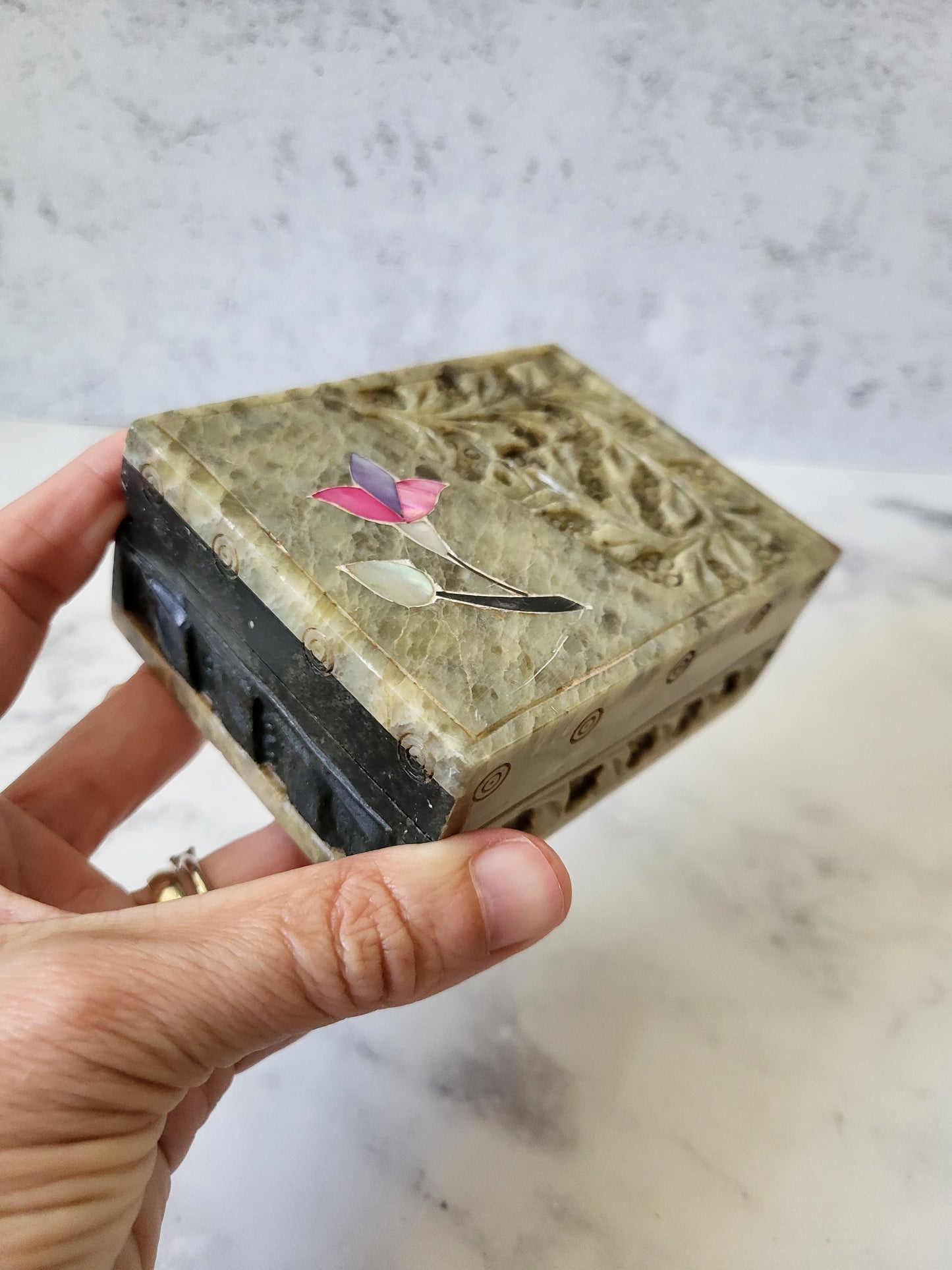 Hand-Carved Soapstone Trinket Box