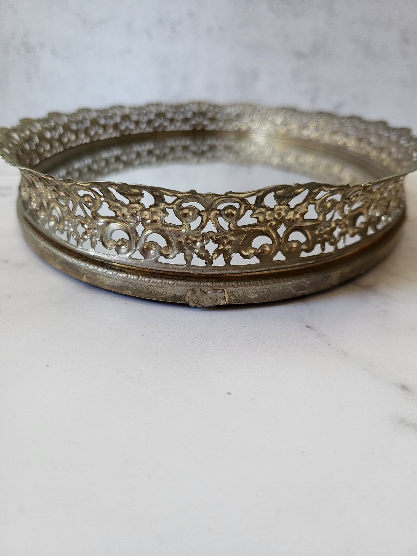 Vintage Oval Filigree Mirrored Vanity and Perfume Tray