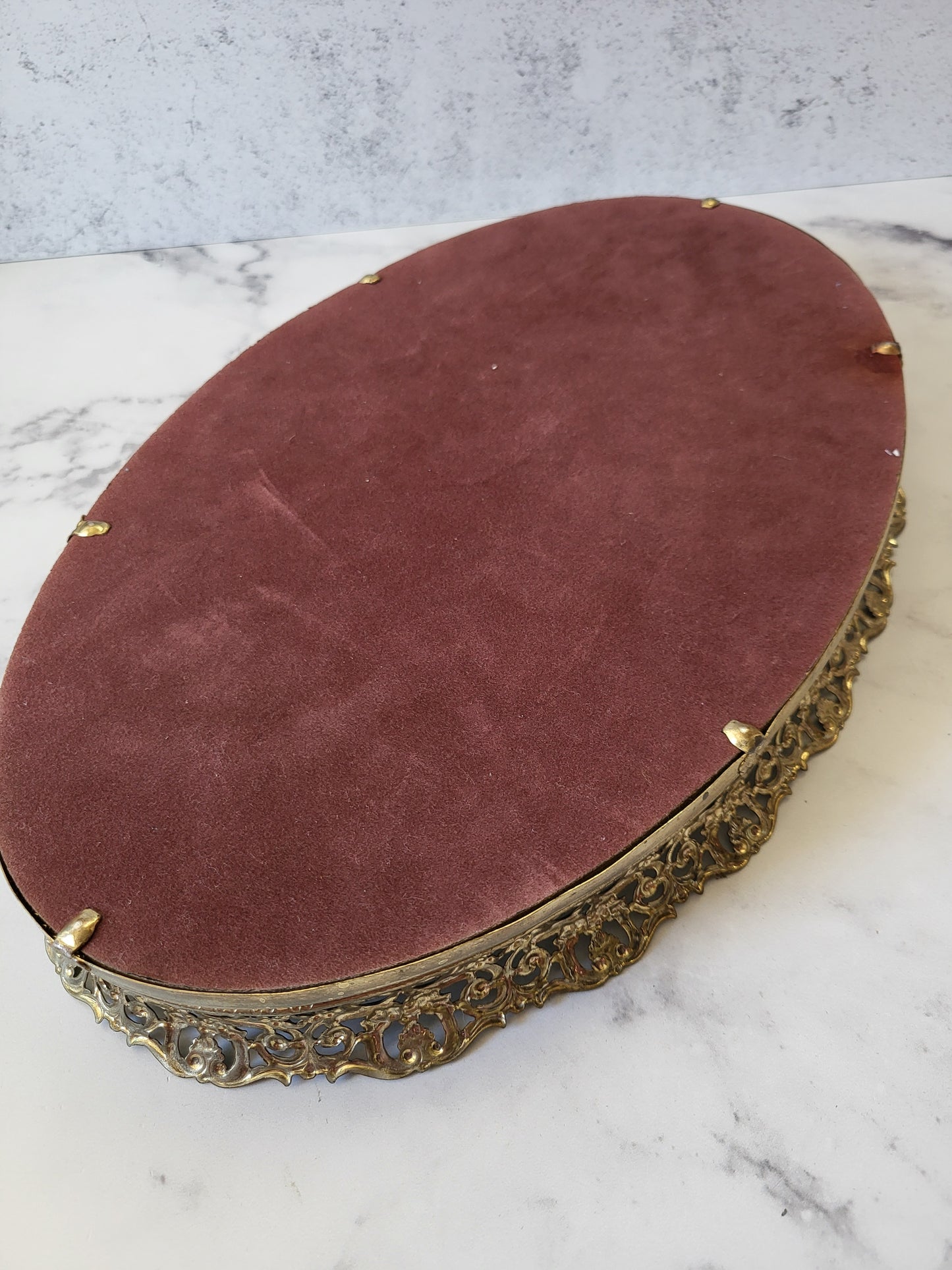 Vintage Oval Filigree Mirrored Vanity and Perfume Tray