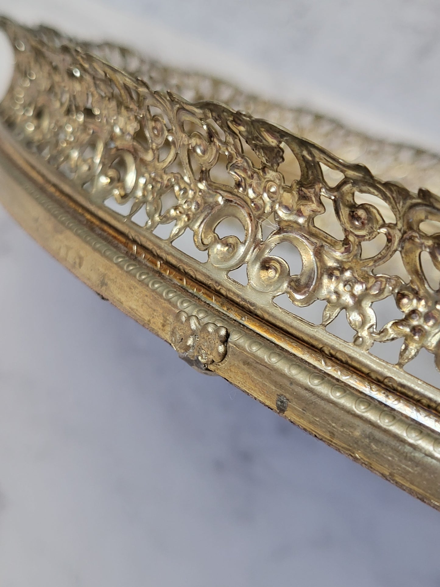 Vintage Oval Filigree Mirrored Vanity and Perfume Tray