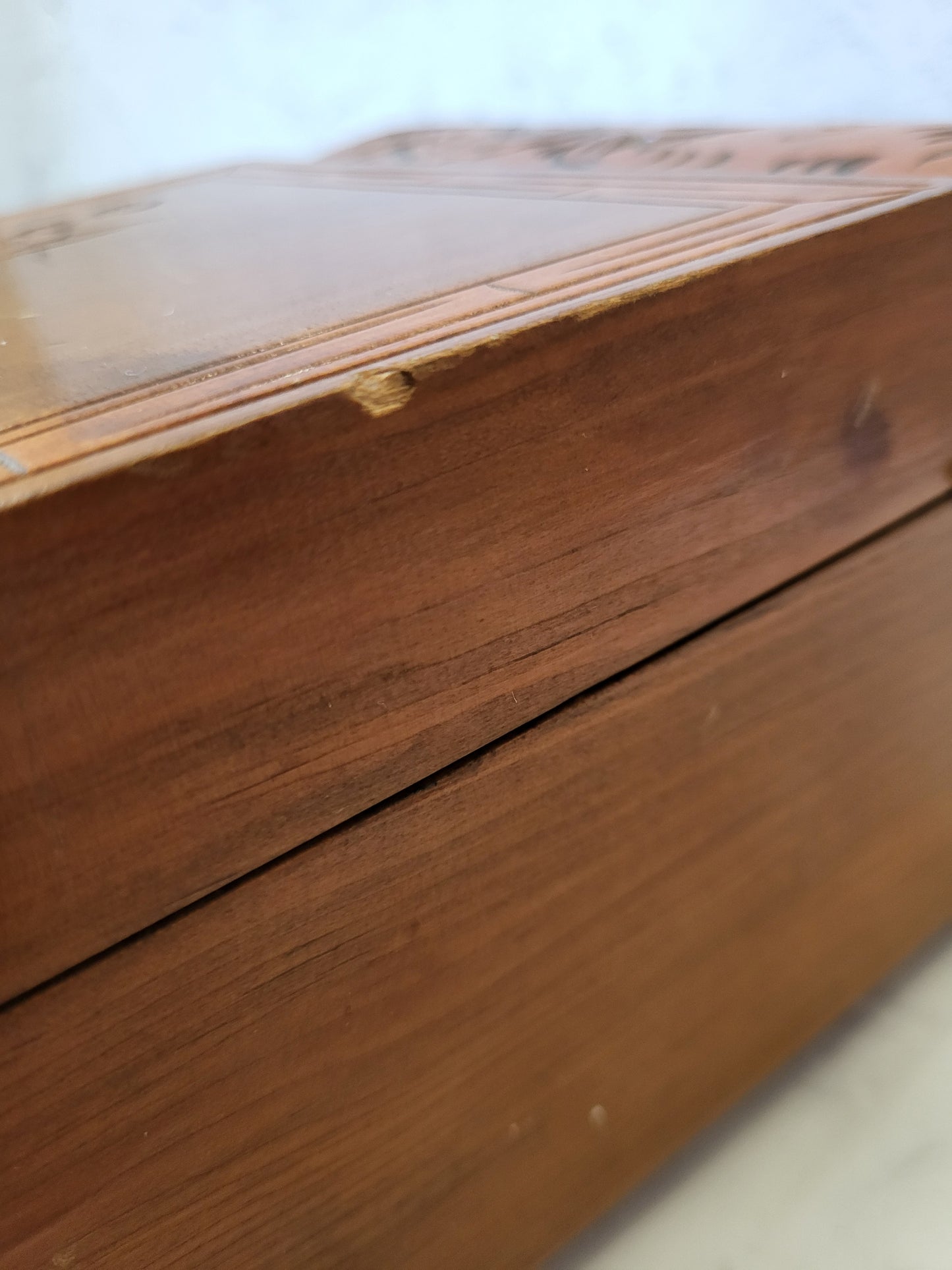 Vintage Hand Carved Asian Wood Jewelry Box