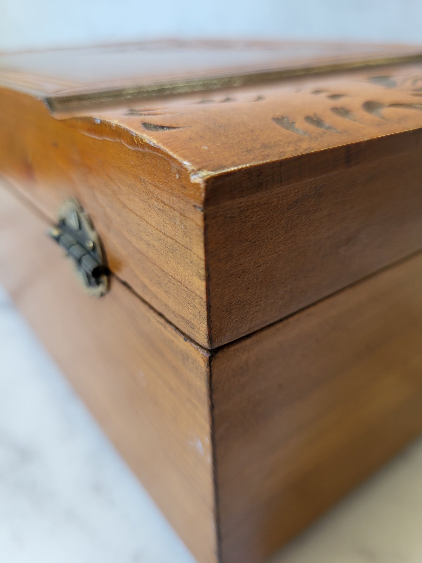 Vintage Hand Carved Asian Wood Jewelry Box