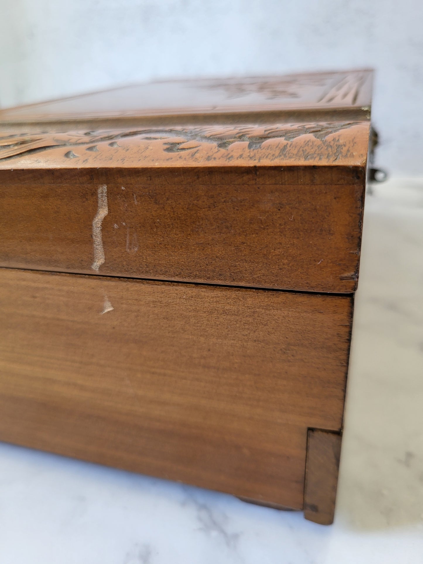 Vintage Hand Carved Asian Wood Jewelry Box