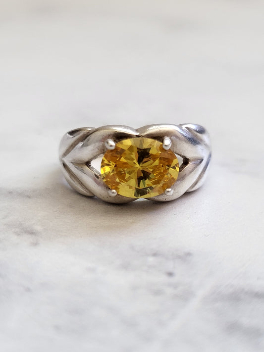 Vintage 925 Sterling Silver Citrine-Color Gemstone Ring