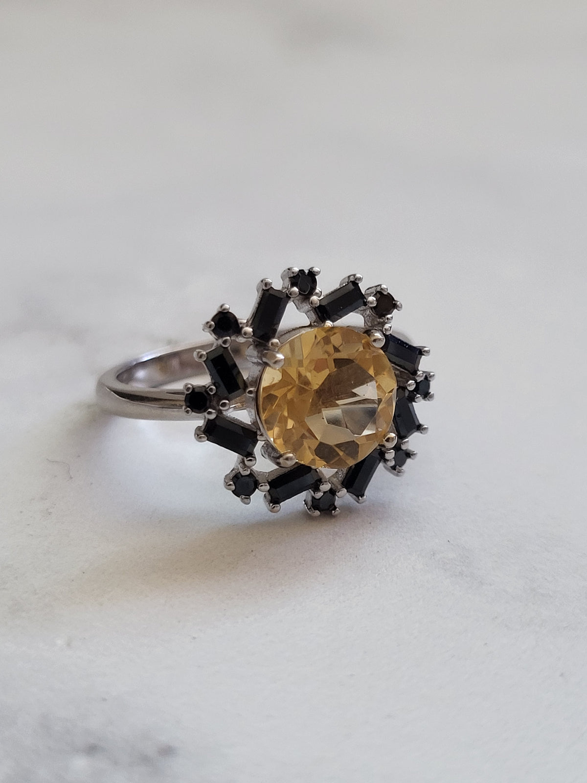 Citrine & Black Spinel Sterling Silver Starburst Ring
