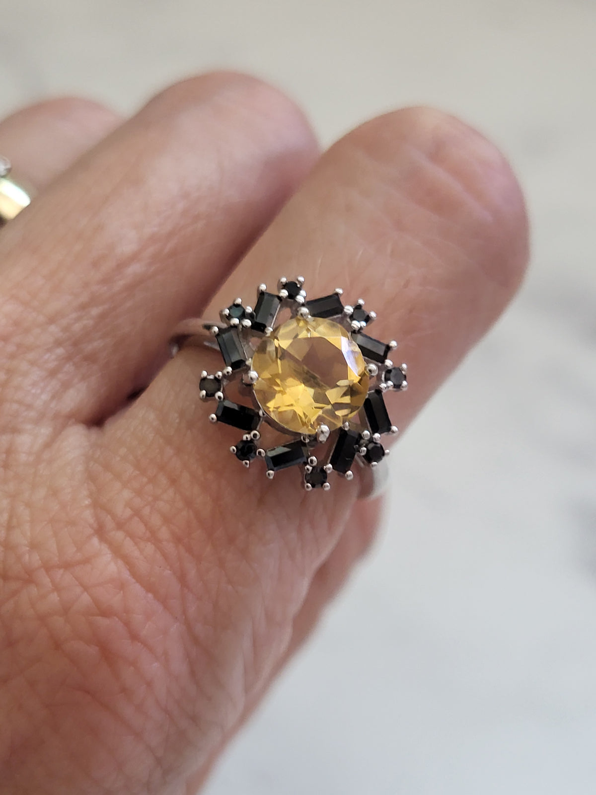 Citrine & Black Spinel Sterling Silver Starburst Ring