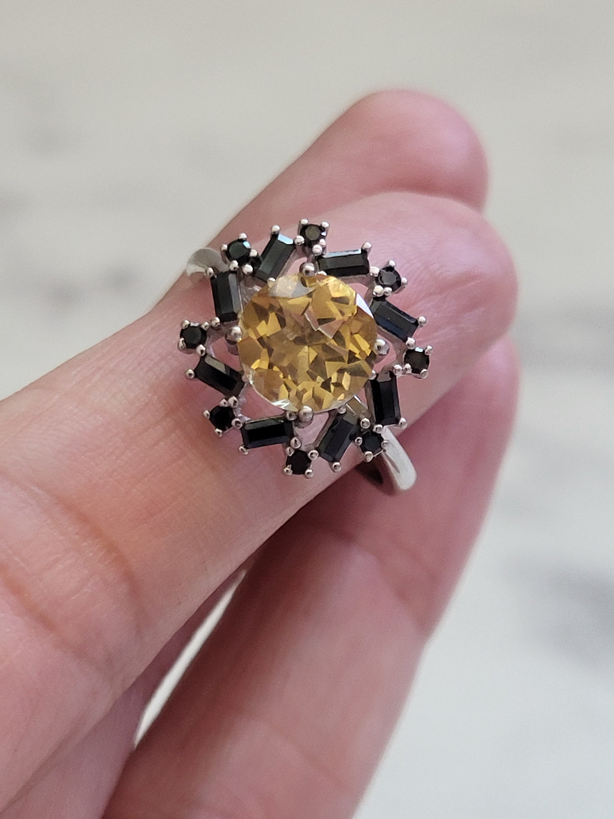 Citrine & Black Spinel Sterling Silver Starburst Ring