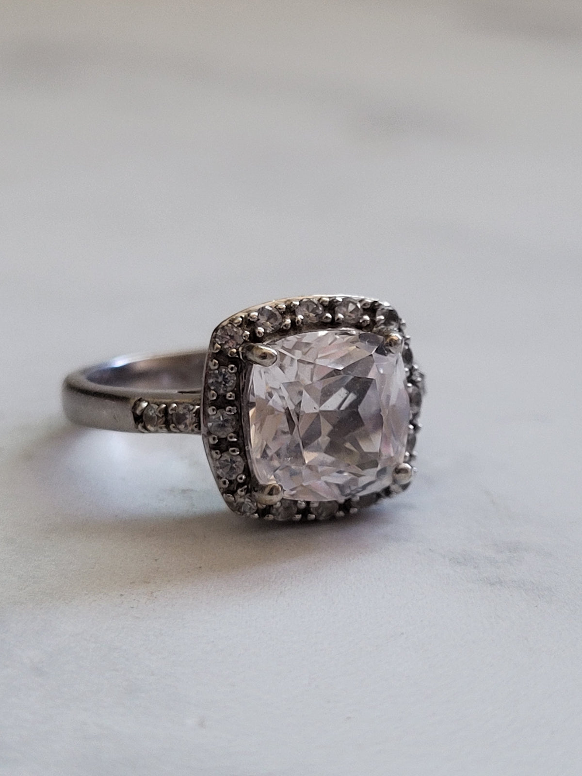 Sterling Silver Cushion Cut Halo Statement Ring