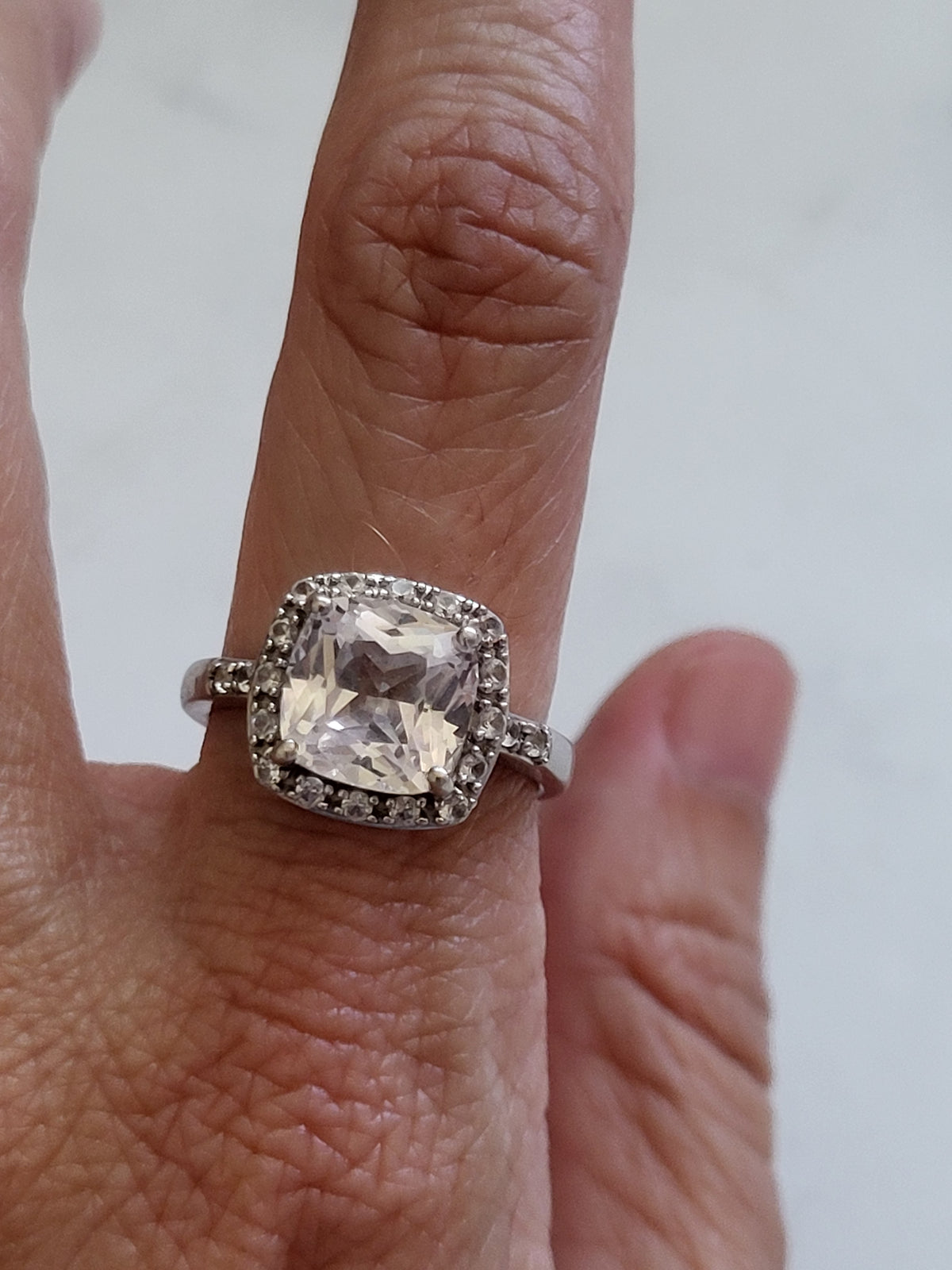 Sterling Silver Cushion Cut Halo Statement Ring