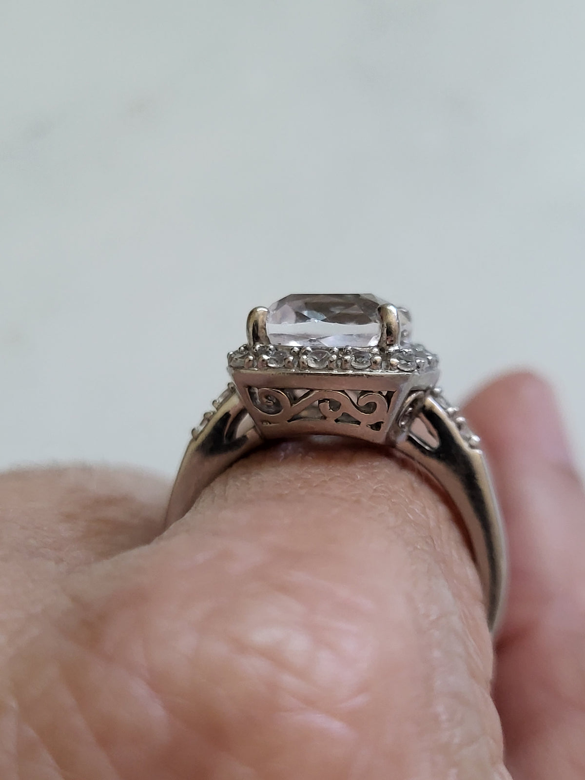 Sterling Silver Cushion Cut Halo Statement Ring