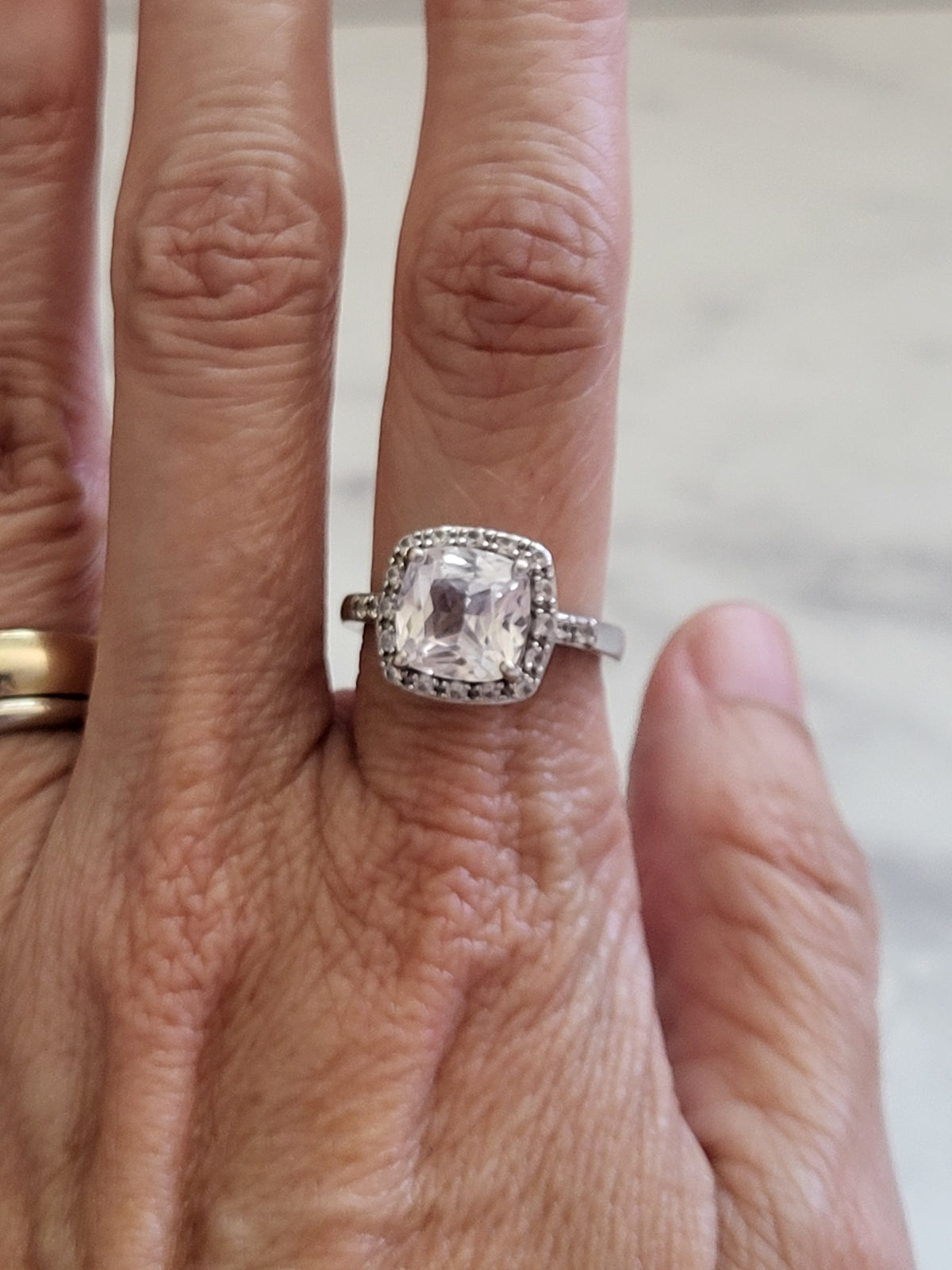 Sterling Silver Cushion Cut Halo Statement Ring