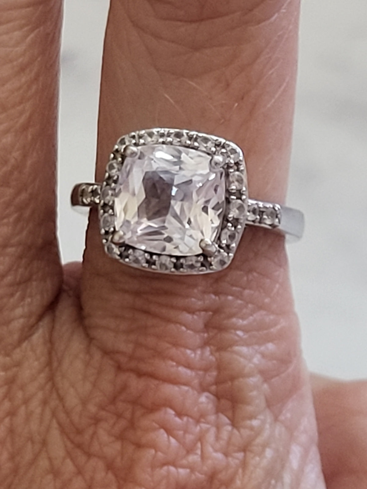 Sterling Silver Cushion Cut Halo Statement Ring