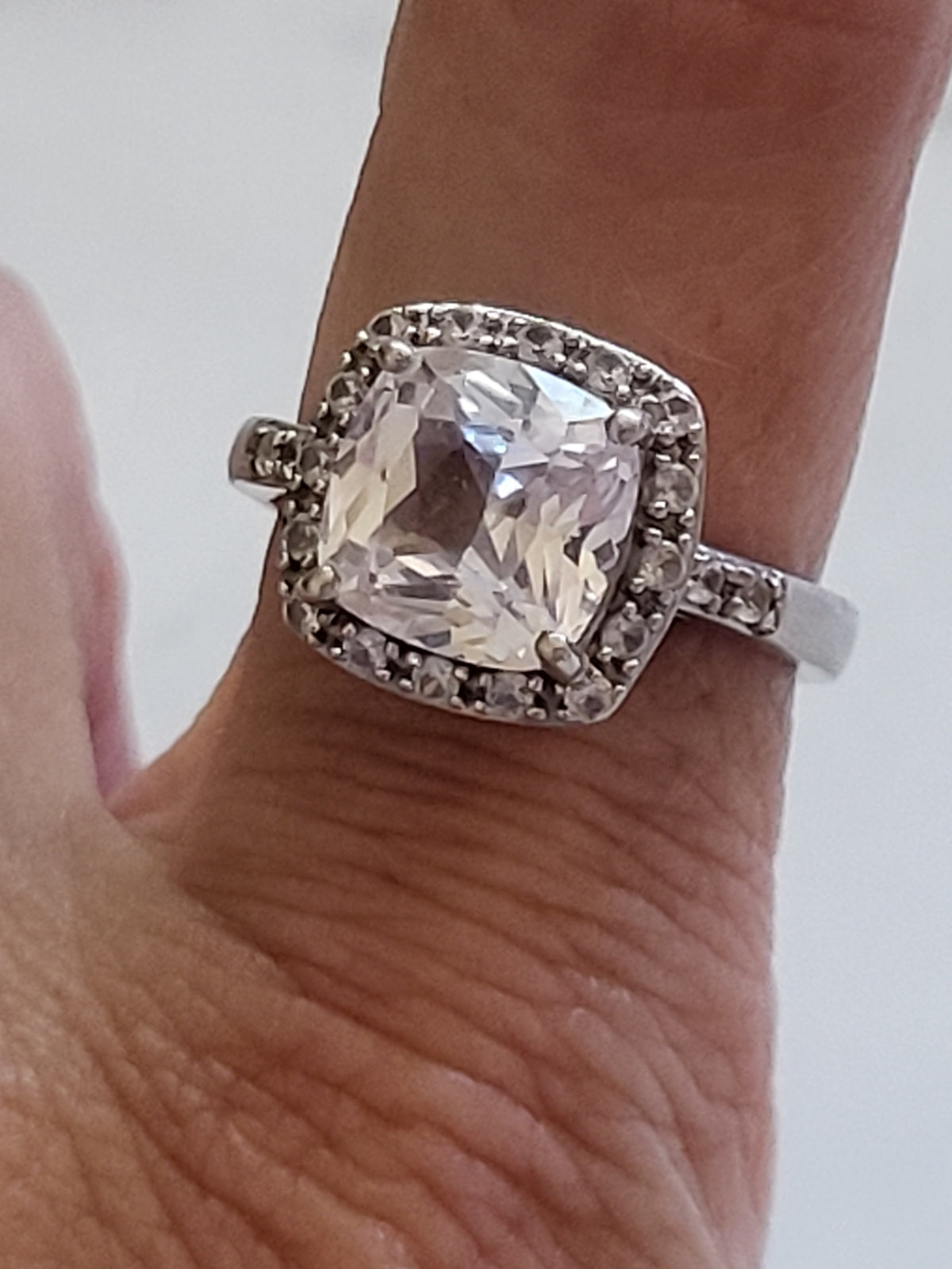 Sterling Silver Cushion Cut Halo Statement Ring