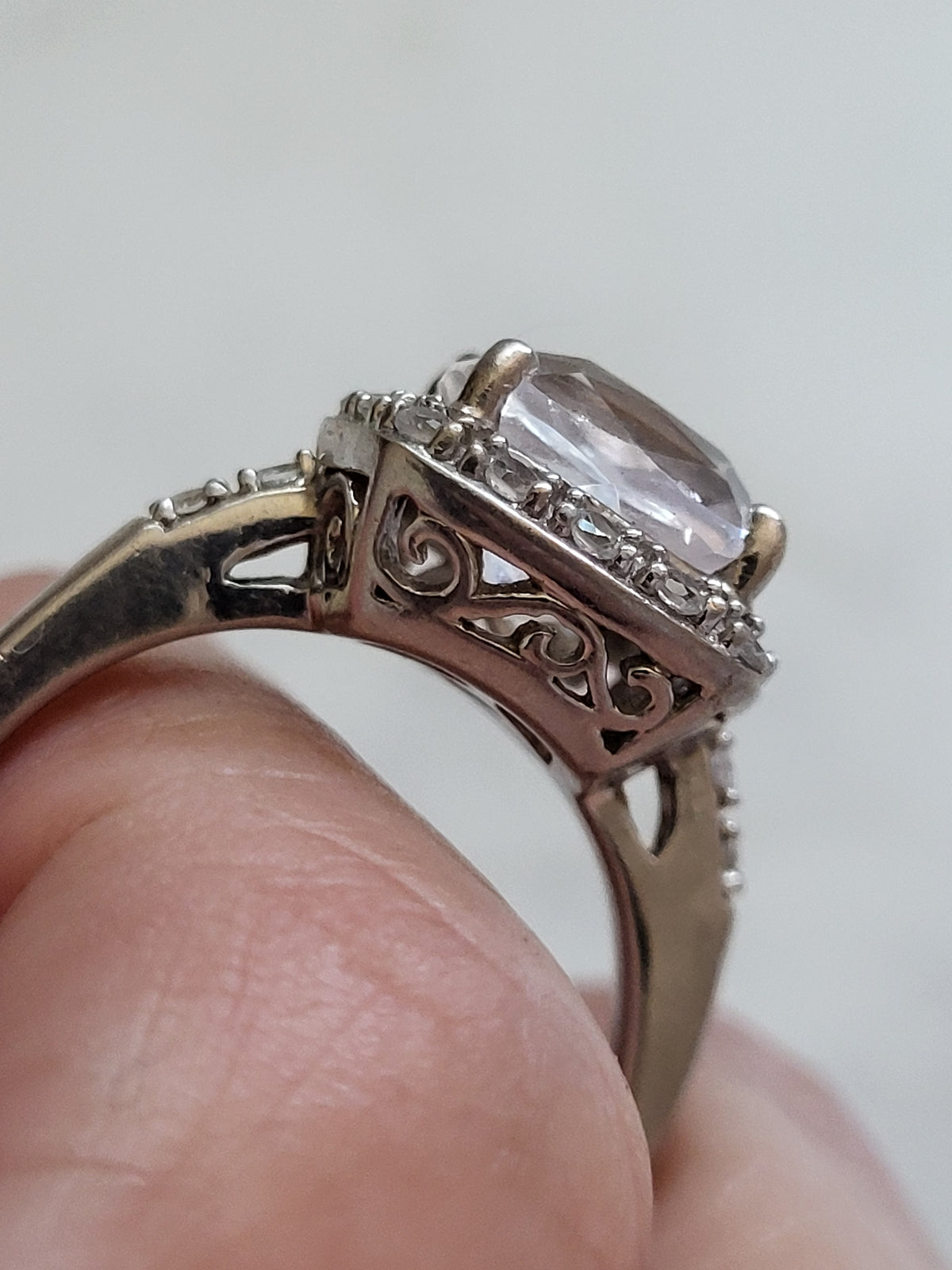 Sterling Silver Cushion Cut Halo Statement Ring