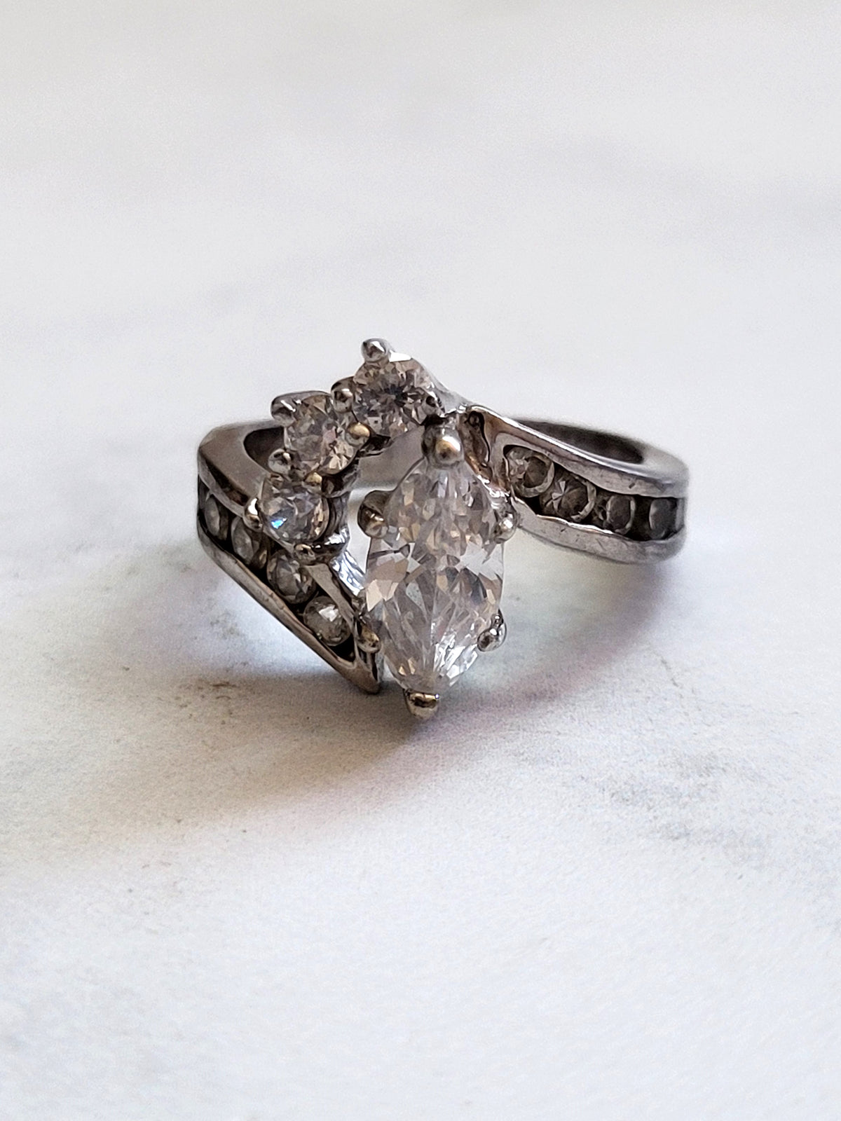 Vintage Sterling Silver Marquise CZ Statement Ring