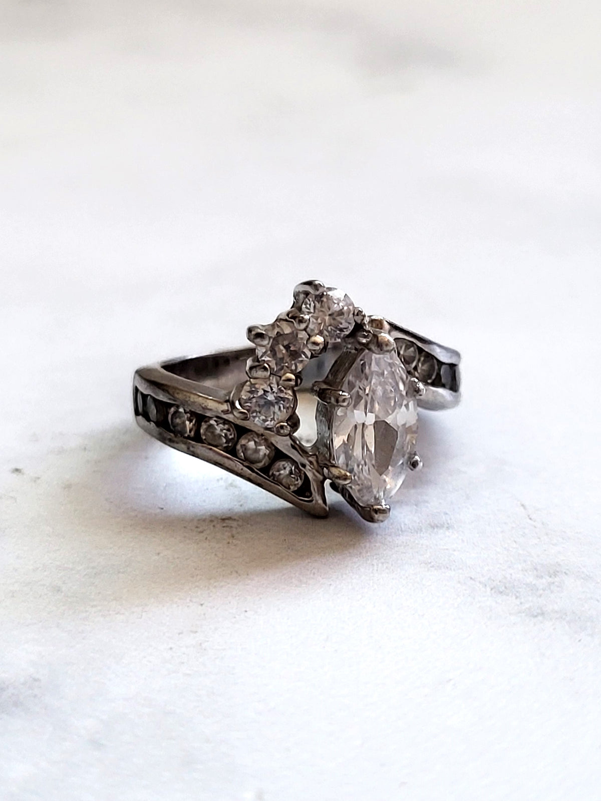 Vintage Sterling Silver Marquise CZ Statement Ring
