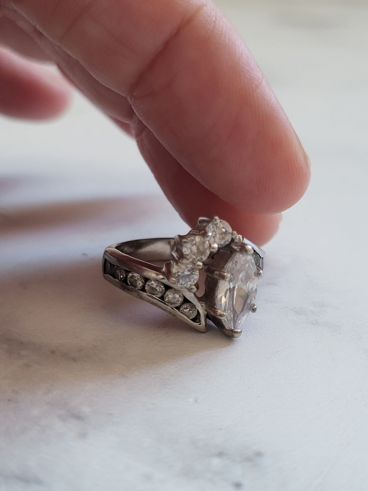 Vintage Sterling Silver Marquise CZ Statement Ring