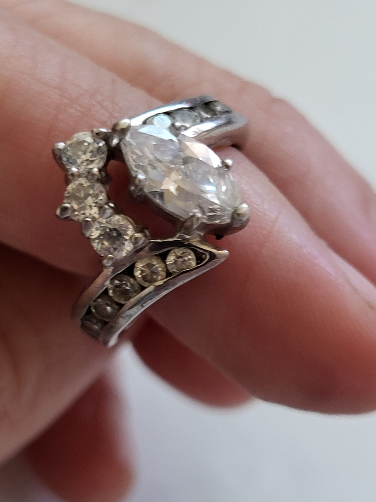 Vintage Sterling Silver Marquise CZ Statement Ring